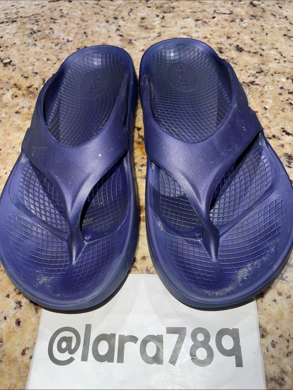 Oofos Navy Blue Foam Flip Flop Sandals